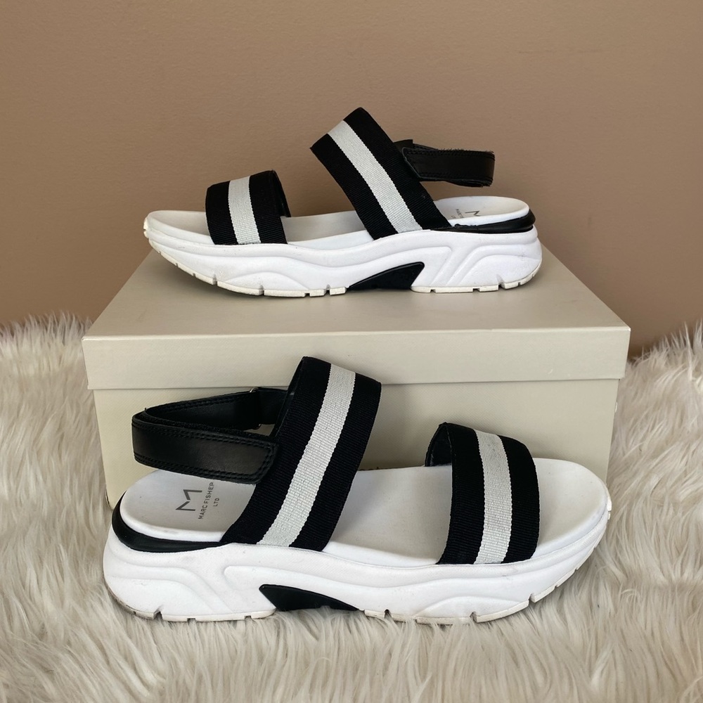 {Marc Fisher LTD} Platform Sandals in Black and White - Women's 8.5